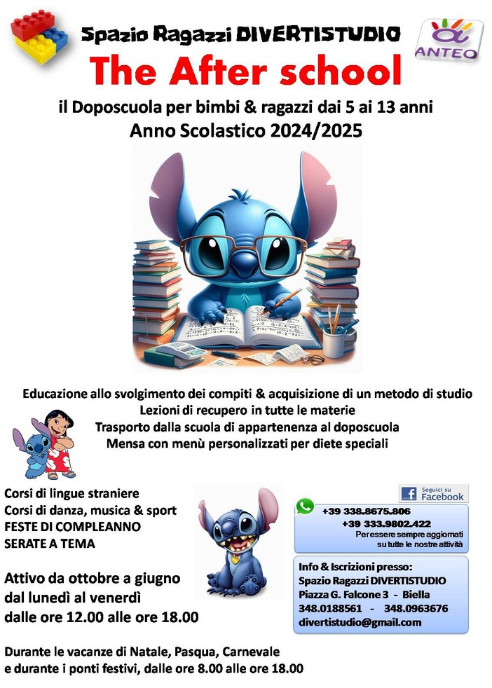 Doposcuola, aperte le iscrizioni di Spazio Ragazzi Divertistudio 2024-2025.