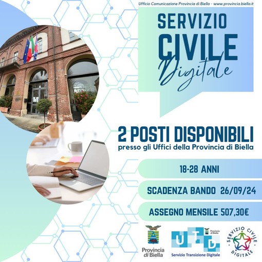 Servizio civile per &quot;Community Wellness&quot;: la Provincia di Biella proroga la scadenza.