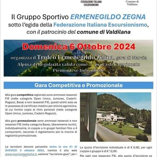 Valdilana: domenica Trofeo Ermenegildo Zegna gara di Marcia Alpina e regolarità valida come 7° prova di campionato