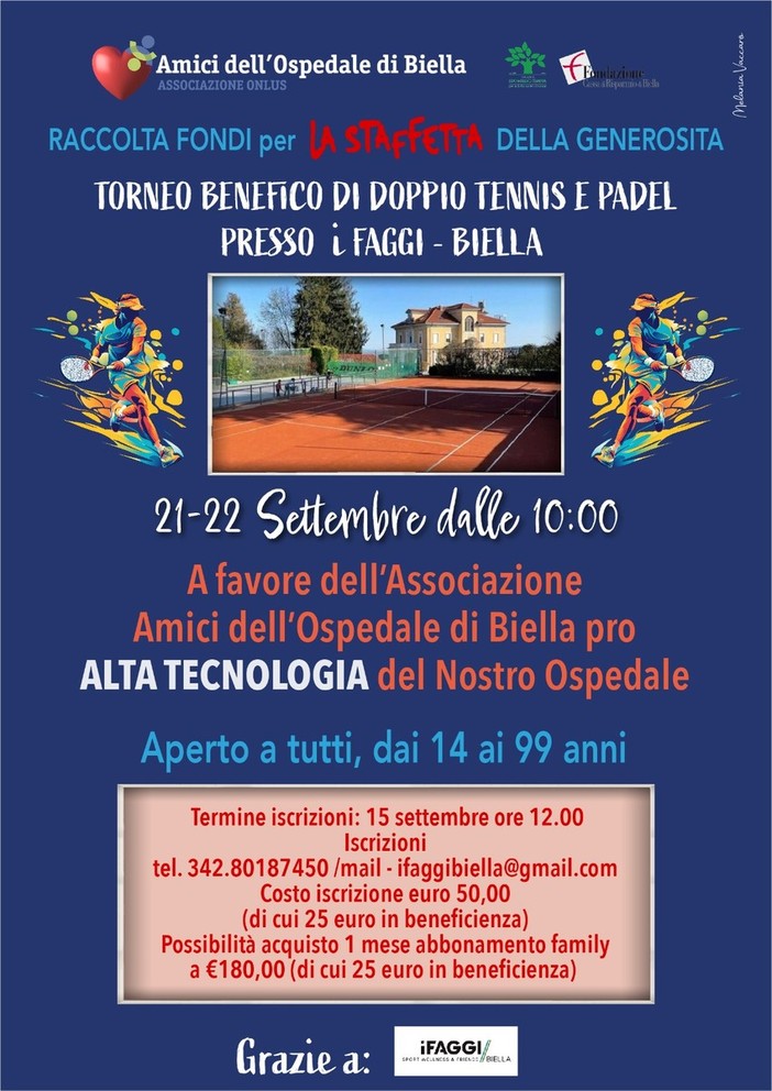 Torneo di tennis e padel: a Biella si gioca per la solidarietà.