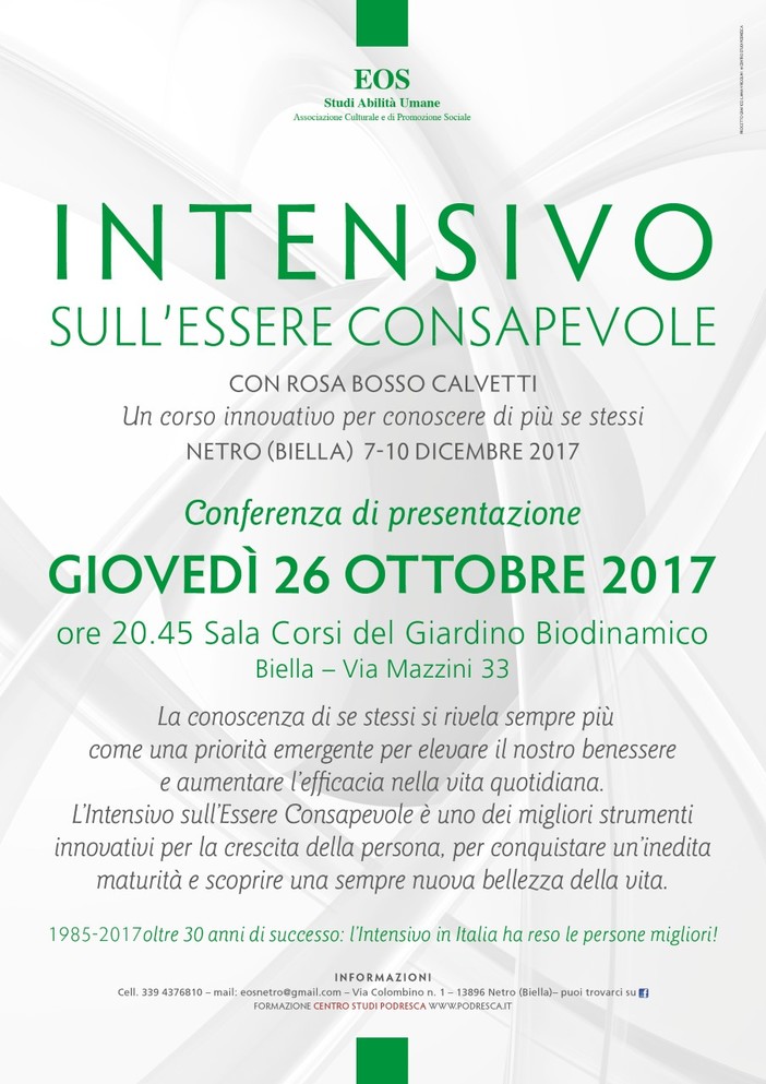 Biella: Conferenza sulla consapevolezza di sé al Giardino Biodinamico