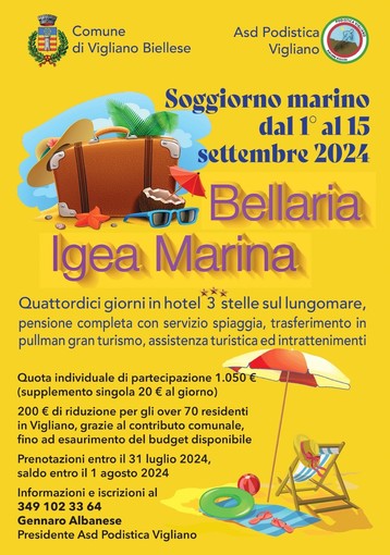 Vacanze a Bellaria-Igea Marina: il contributo per gli Over 70 di Vigliano Biellese.