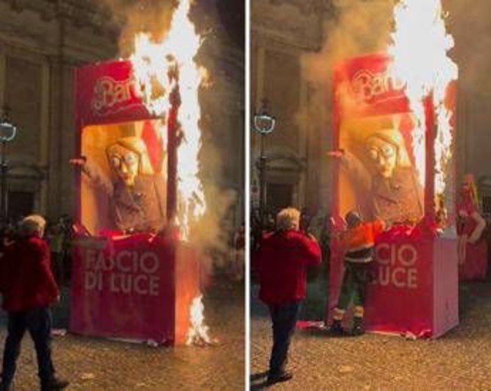 Fantoccio di Giorgia Meloni bruciato al 'Carnevale liberato' di Poggio Mirteto