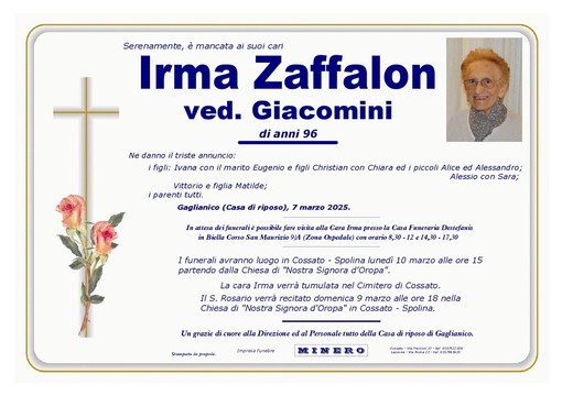 Irma Zaffalon, ved. Giacomini